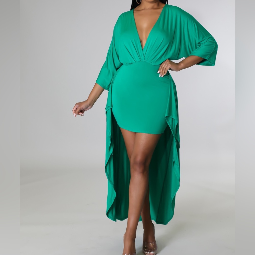 Tropical Green Spandex High Low Dress